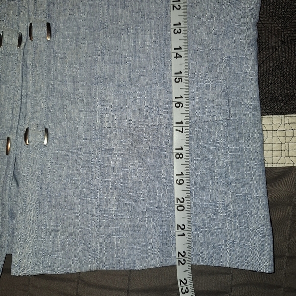 VTG Drapers & Damons Open Front Blue Lightweight Jacket Pockets M 3/4 Sleeve - Picture 9 of 10